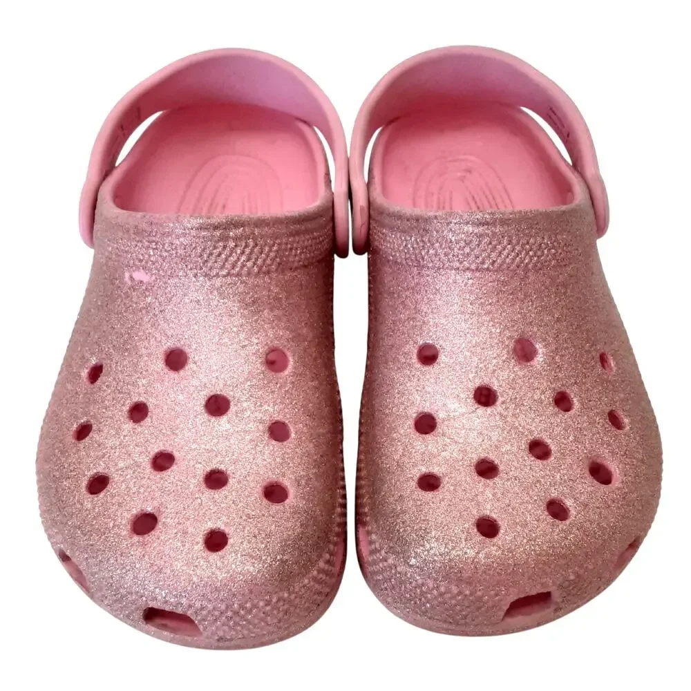 Crocs Clogs Juniors 2 Light Pink Glitter Slip On Water Shoes Girls Summer Ballet